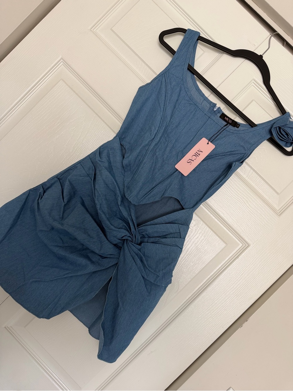 Micas - Blue Knot-Front Sleeveless Corset Mini Dress: Size Medium - Picture 5 of 7